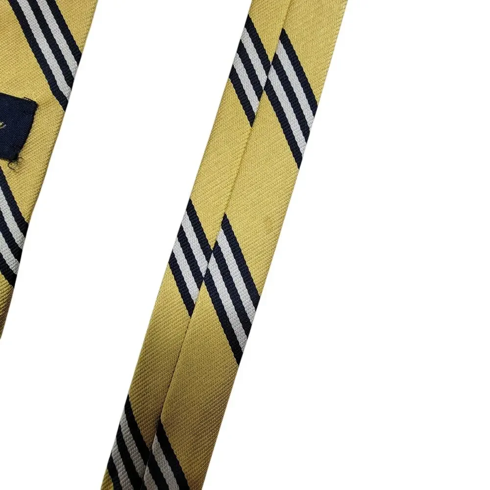 Brooks Brothers Makers Silk Necktie Yellow Navy Striped Repp Woven England USA